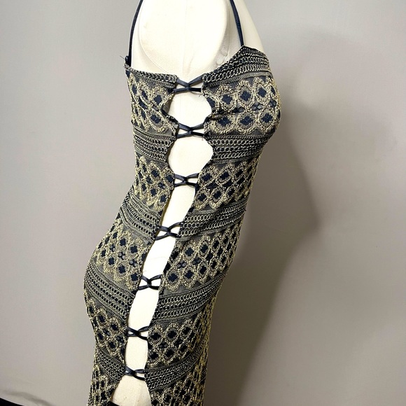 Women's Maxi Cut Out Dress High Slit Side Lace Up Spaghetti straps- Size Small - Picture 12 of 13